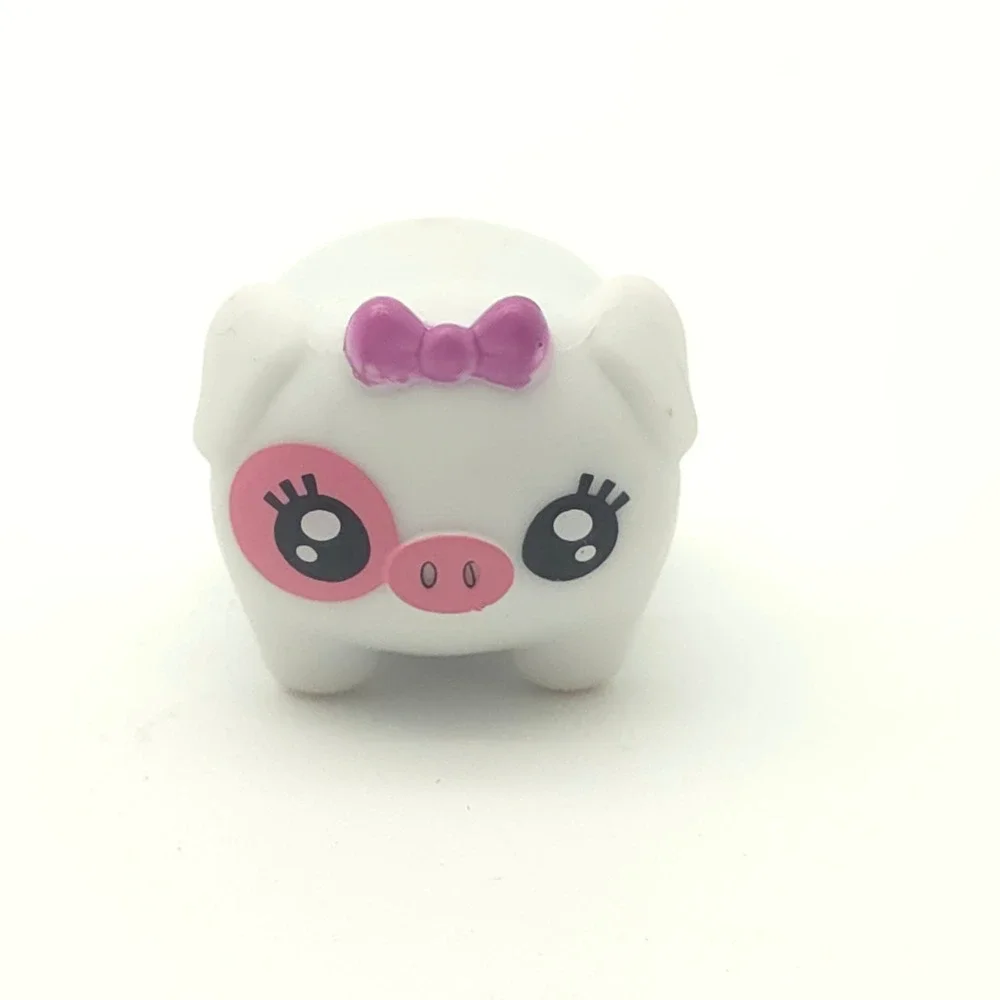 Shopkins Petkins Pig Mini Figure White Pink Purple Bow Kawaii Toy Collectible